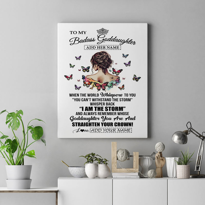 Personalized To My Badass Goddaughter I Am The Storm Canvas From Godmother Beautiful Goddaughter Birthday Gifts Graduation Christmas Adults Custom Print Framed Canvas Canvas mockup 2 800x.jpg
