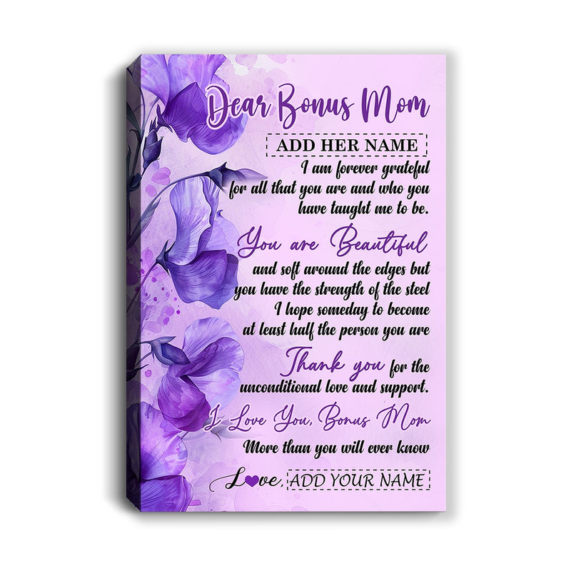 Personalized To My Bonus Mom Gifts From Stepdaughter Canvas Flower You Are Beautiful Gifts For Stepmom Mothers Day Birthday Christmas Custom Art Print Framed Canvas Canvas mockup 1 800x.jpg