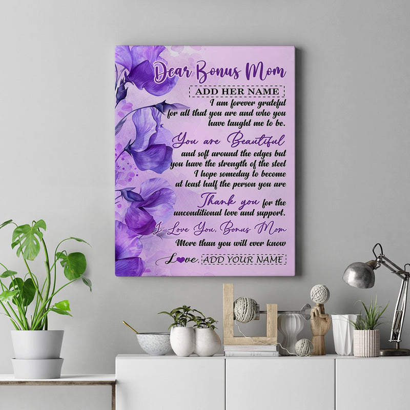 Personalized To My Bonus Mom Gifts From Stepdaughter Canvas Flower You Are Beautiful Gifts For Stepmom Mothers Day Birthday Christmas Custom Art Print Framed Canvas Canvas mockup 2 800x.jpg