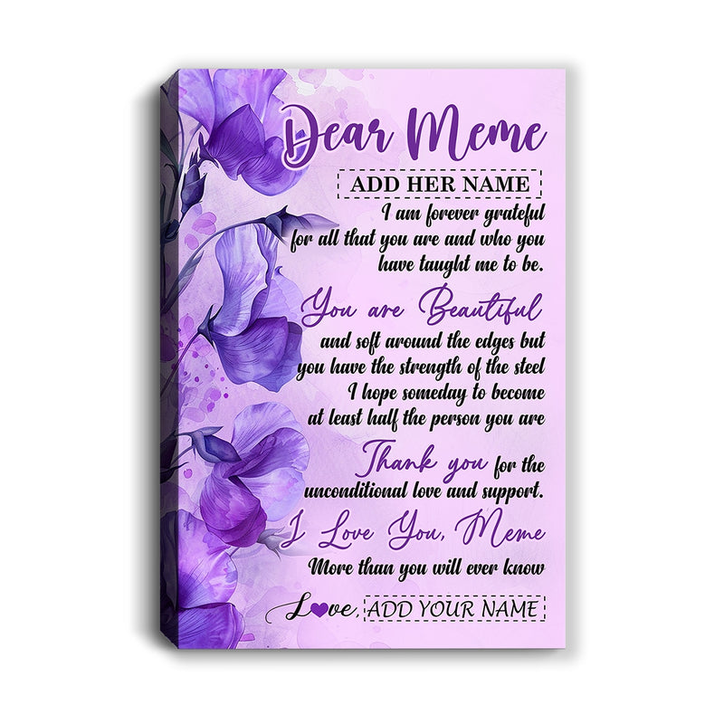 Personalized To My Meme Gifts From Granddaughter Grandson Canvas Flower You Are Beautiful Gifts For Meme Mothers Day Birthday Christmas Custom Print Framed Canvas Canvas mockup 1 800x.jpg