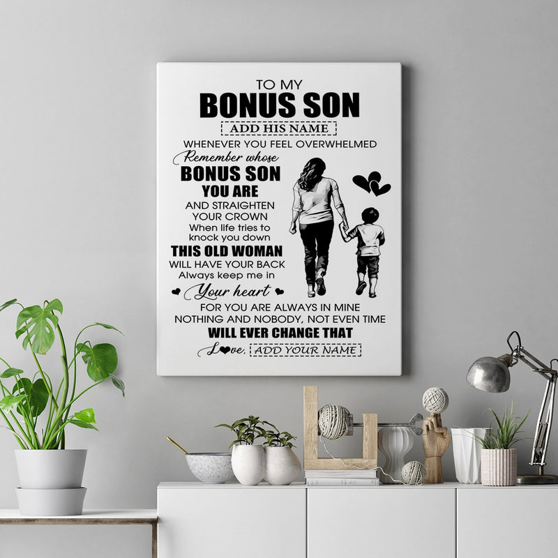 Personalized To My Bonus Son Gifts Canvas From Stepmom Stepdad Whenever Woman Unique Birthday Gifts For Stepson Graduation Christmas Custom Art Print Framed Canvas Canvas mockup 2 800x.jpg