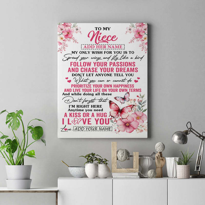 Personalized To My Niece Gifts Canvas From Aunt Uncle Butterfly My Only Wish For You Niece Birthday Gifts Graduation Christmas Custom Custom Art Print Framed Canvas Canvas mockup 2 800x.jpg