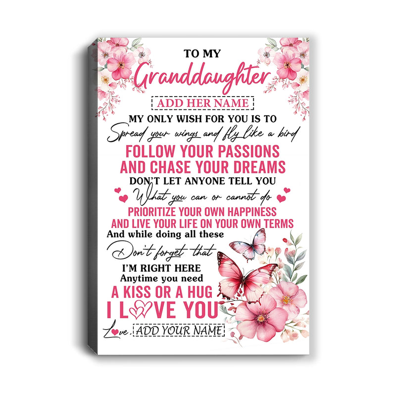 Personalized To My Granddaughter Gifts Canvas From Grandma Butterfly My Only Wish For You Granddaughter Birthday Gifts Graduation Christmas Custom Print Framed Canvas Canvas mockup 1 800x.jpg