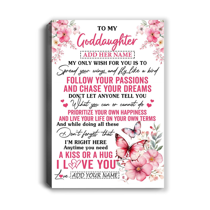 Personalized To My Goddaughter Gifts Canvas From Godmother Butterfly My Only Wish For You Goddaughter Birthday Gifts Graduation Christmas Custom Print Framed Canvas Canvas mockup 1 800x.jpg