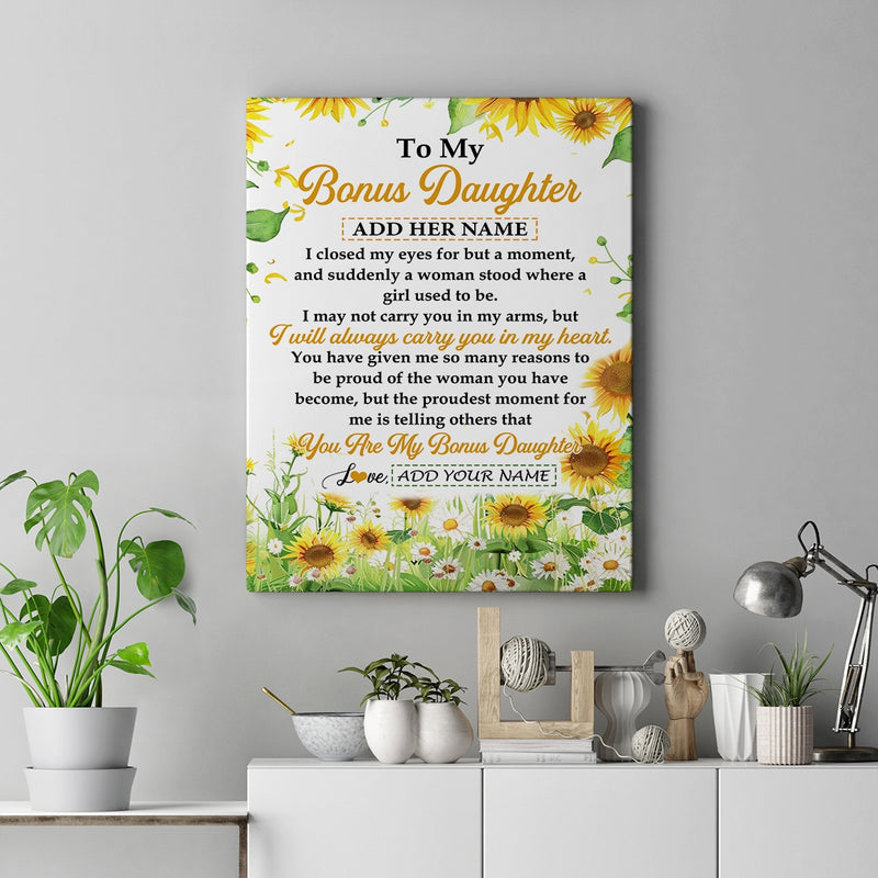 Personalized To My Bonus Daughter Gifts Canvas From Stepmother I Closed My Eyes Sunflower Best Stepdaughter Birthday Gifts Christmas Custom Art Print Framed Canvas Canvas mockup 2 800x.jpg