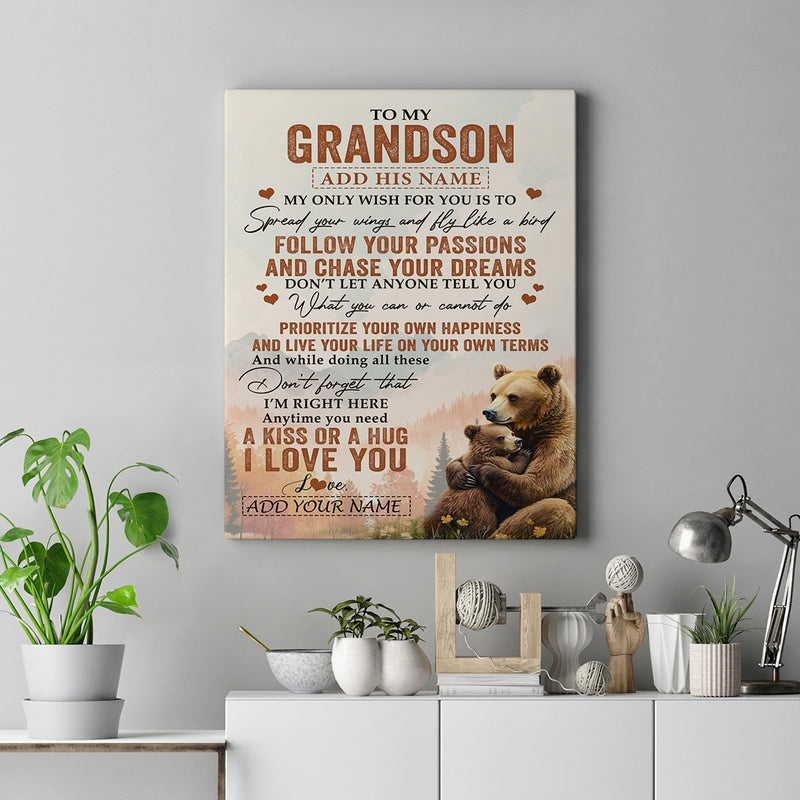 Personalized To My Grandson Gifts Canvas From Grandma Papa Bear My Only Wish For You Grandson Birthday Gifts Graduation Christmas Custom Wall Art Print Framed Canvas Canvas mockup 2 800x.jpg