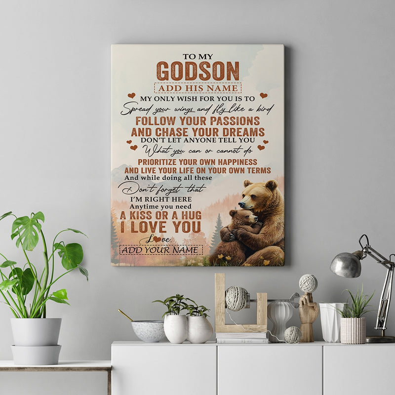 Personalized To My Godson Gifts Canvas From Godmother Uncle Bear My Only Wish For You Godson Birthday Gifts Graduation Christmas Custom Wall Art Print Framed Canvas Canvas mockup 2 800x.jpg