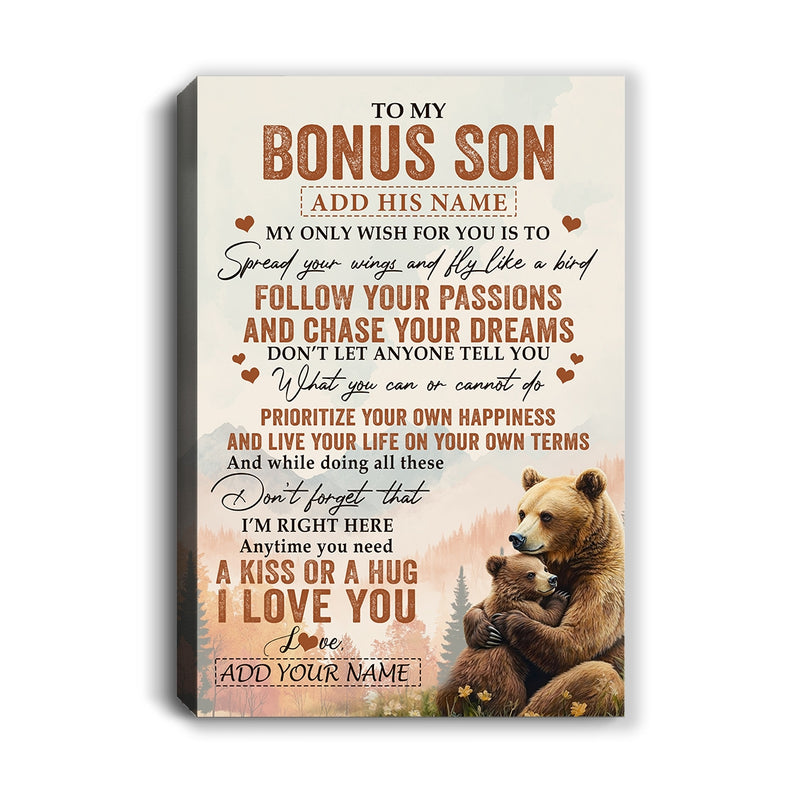 Personalized To My Bonus Son Gifts Canvas From Stepmom Stepdad Bear My Only Wish For You Stepson Birthday Gifts Graduation Christmas Custom Art Print Framed Canvas Canvas mockup 1 800x.jpg