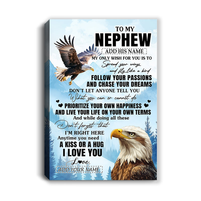 Personalized To My Nephew Gifts Canvas From Aunt Uncle Auntie Eagle My Only Wish For You Nephew Birthday Gifts Graduation Christmas Custom Wall Art Print Framed Canvas Canvas mockup 1 800x.jpg