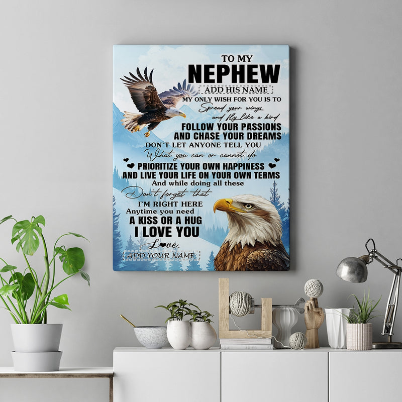 Personalized To My Nephew Gifts Canvas From Aunt Uncle Auntie Eagle My Only Wish For You Nephew Birthday Gifts Graduation Christmas Custom Wall Art Print Framed Canvas Canvas mockup 2 800x.jpg