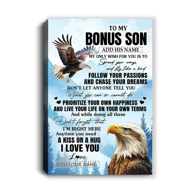 Personalized To My Bonus Son Gifts Canvas From Stepmom Stepdad Eagle My Only Wish For You Stepson Birthday Gifts Graduation Christmas Custom Art Print Framed Canvas Canvas mockup 1 800x.jpg