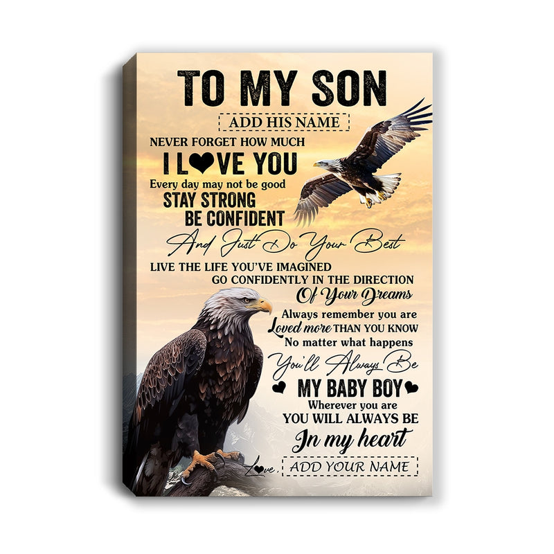 Personalized To My Son Gifts From Mom Dad Mother Father Canvas Eagle Never Forget How Much I Love You Son Birthday Graduation Christmas Custom Art Print Framed Canvas Canvas mockup 1 800x.jpg