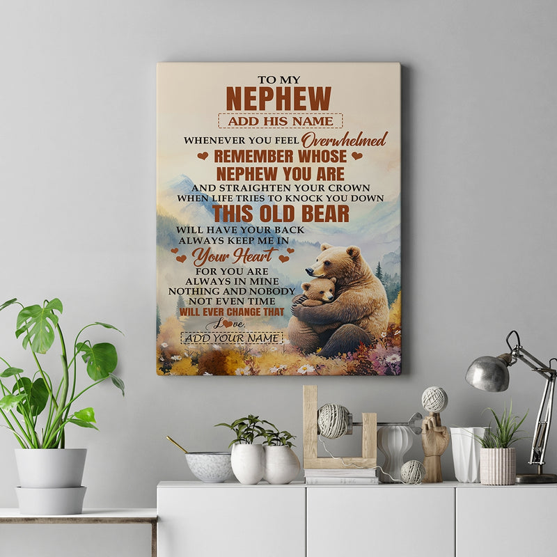 Personalized To My Nephew Gifts Canvas From Aunt Uncle Whenever Bear Unique Birthday Gifts For Nephew Graduation Christmas Custom Wall Art Print Framed Canvas Canvas mockup 2 800x.jpg
