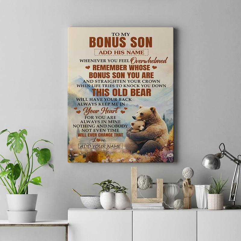 Personalized To My Bonus Son Gifts Canvas From Stepmom Stepdad Whenever Bear Unique Birthday Gifts For Stepson Graduation Christmas Custom Wall Art Print Framed Canvas Canvas mockup 2 800x.jpg