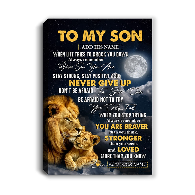 Personalized To My Son Gifts Canvas From Dad Mom Father Lion Never Give Up Son Birthday Gifts Graduation Christmas Custom Wall Art Print Framed Canvas Canvas mockup 1 800x.jpg