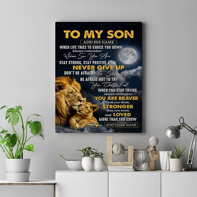 Personalized To My Son Gifts Canvas From Dad Mom Father Lion Never Give Up Son Birthday Gifts Graduation Christmas Custom Wall Art Print Framed Canvas Canvas mockup 2 800x.jpg