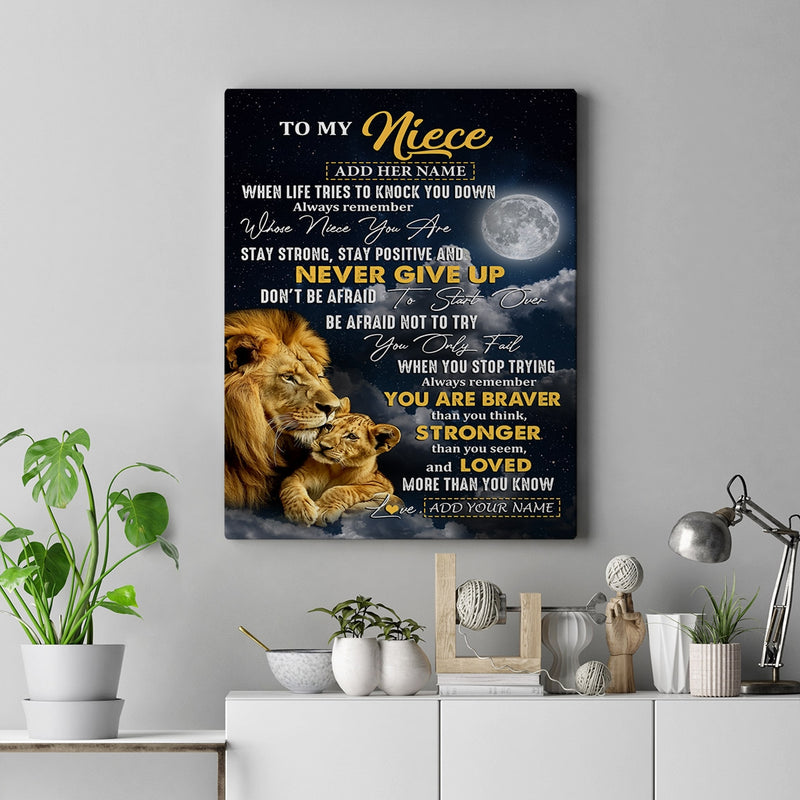 Personalized To My Niece Gifts Canvas From Uncle Aunt Lion Never Give Up Niece Birthday Gifts Graduation Christmas Custom Wall Art Print Framed Canvas Canvas mockup 2 800x.jpg
