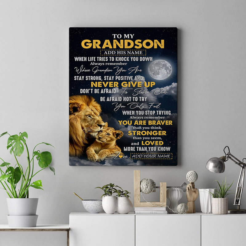 Personalized To My Grandson Gifts Canvas From Grandpa Grandma Lion Never Give Up Grandson Birthday Gifts Graduation Christmas Custom Wall Art Print Framed Canvas Canvas mockup 2 800x.jpg