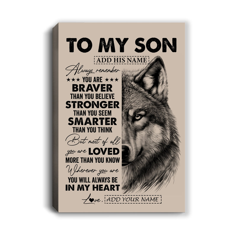 Personalized To My Son Canvas From Mom Dad Mother Father Wolf Braver Stronger Smarter Son Birthday Graduation Christmas Custom Wall Art Print Framed Canvas Canvas mockup 1 800x.jpg