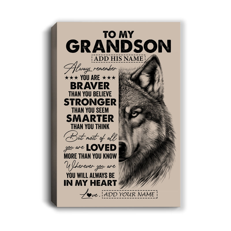 Personalized To My Grandson Canvas From Grandma Nana Wolf Braver Stronger Smarter Grandson Birthday Graduation Christmas Custom Wall Art Print Framed Canvas Canvas mockup 1 800x.jpg