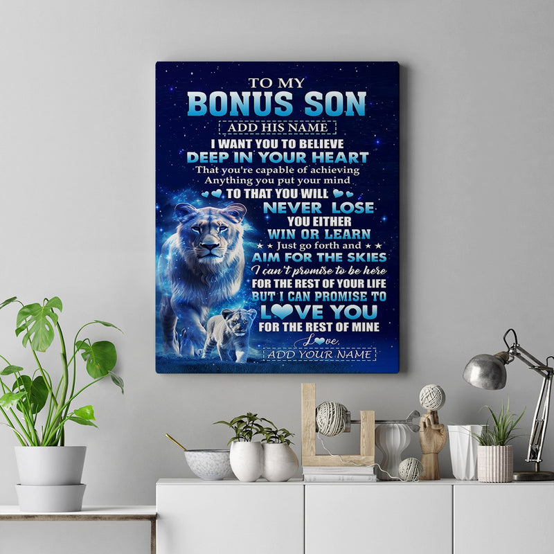 Personalized To My Bonus Son Canvas From Stepmother Believe Your Heart Stepson Gift Birthday Graduation Christmas Custom Wall Art Print Framed Canvas Canvas mockup 2 800x.jpg
