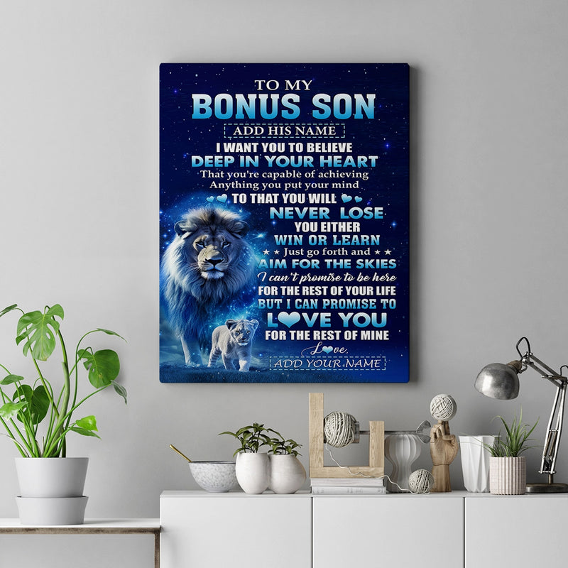 Personalized To My Bonus Son Canvas From Stepfather Believe Your Heart Stepson Gift Birthday Graduation Christmas Custom Wall Art Print Framed Canvas Canvas mockup 2 800x.jpg