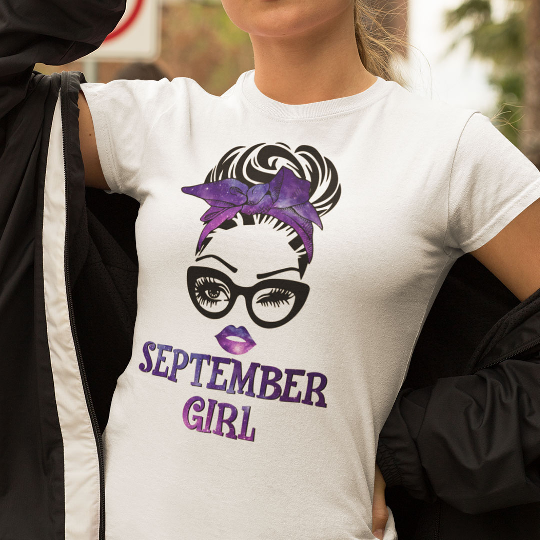 September Birthday Girl T Shirt Black Glasses Purple Headband.jpg