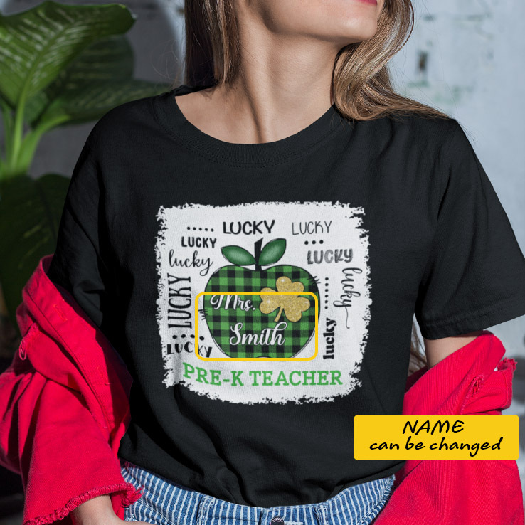 Lucky Pre K Teacher St Patricks Day Personalized Shirt.jpg