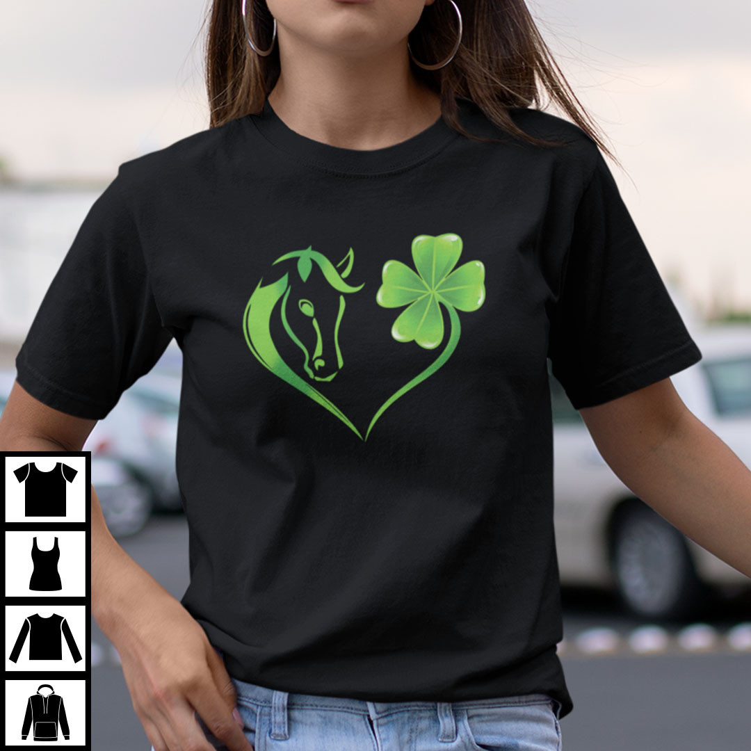 Horse On Four Leaf Clover Heart Shirt St Patricks Day.jpg