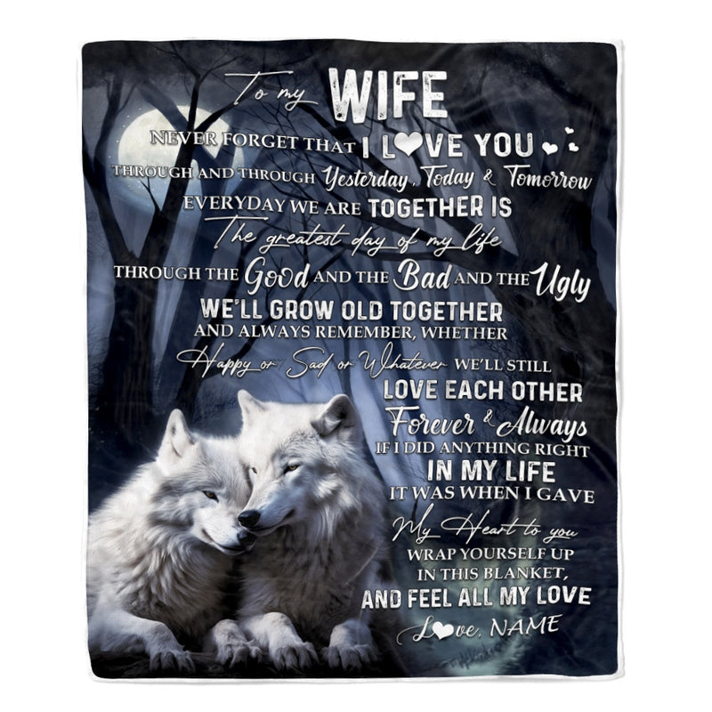 Personalized To My Wife Blankets From Husband Wolf Never Forget That I Love You Wife Birthday Wedding Anniversary Christmas Customized Fleece Blanket Blanket mockup 1 800x.jpg