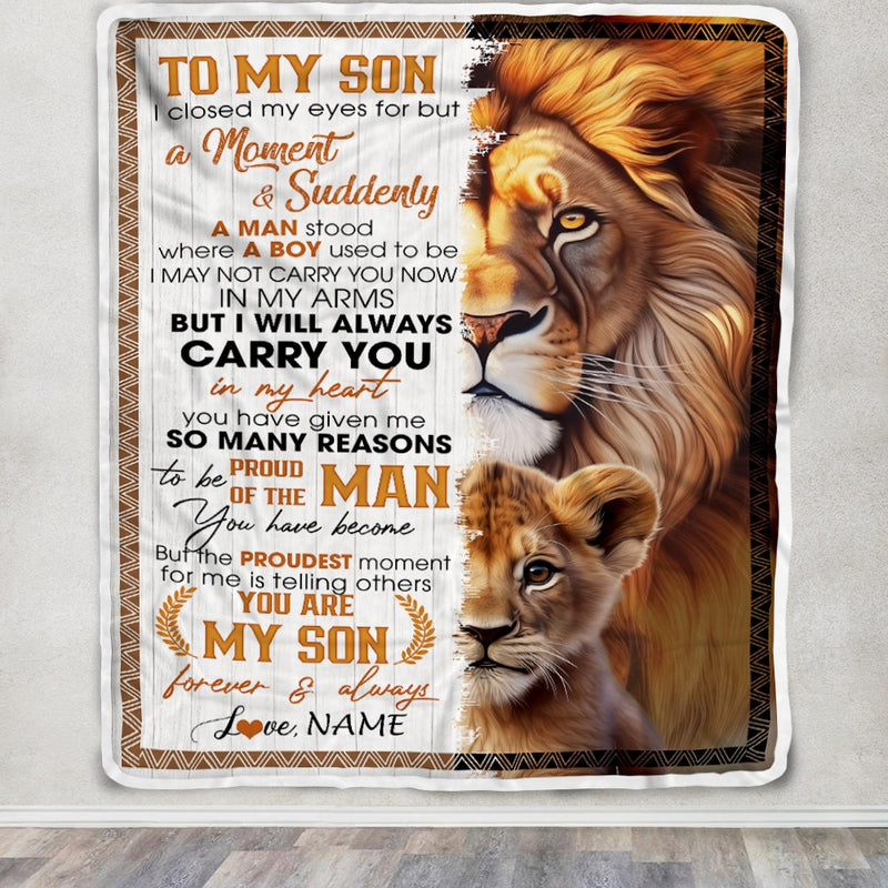 Personalized To My Son Lion Blanket From Mom Dad I Closed My Eyes Great Son Birthday Christmas Thanksgiving Graduation Customized Fleece Blanket Blanket mockup 3 800x.jpg