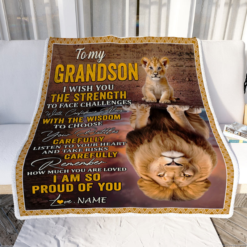 Personalized To My Grandson Blanket From Grandma Papa I Wish You The Strength Lion Grandson Birthday Graduation Christmas Gift Bed Quilt Fleece Throw Blanket Blanket mockup 2 800x.jpg