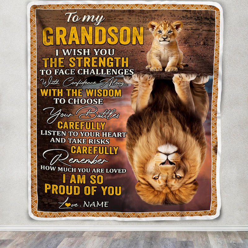 Personalized To My Grandson Blanket From Grandma Papa I Wish You The Strength Lion Grandson Birthday Graduation Christmas Gift Bed Quilt Fleece Throw Blanket Blanket mockup 3 800x.jpg
