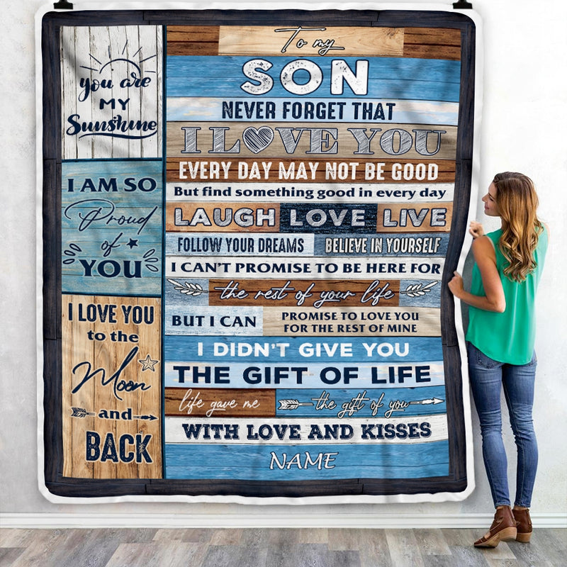 Personalized To My Son Blanket From Mom Dad I Love You Wood Son Birthday Christmas Thanksgiving Graduation Customized Fleece Blanket Blanket mockup 3 800x.jpg