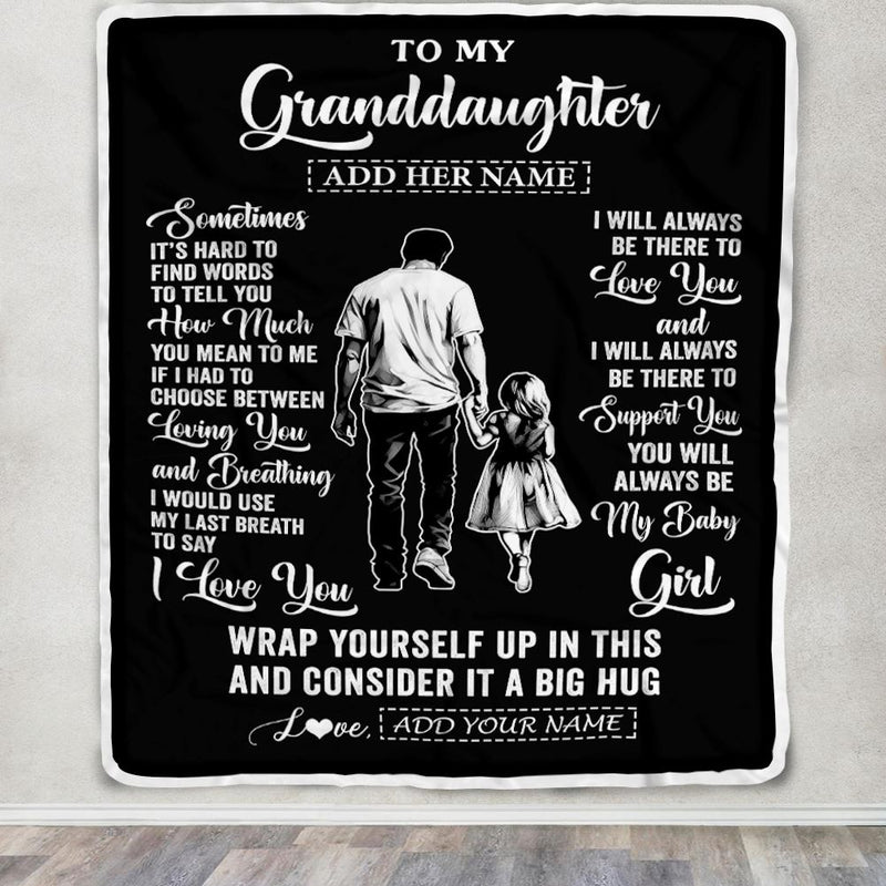 Personalized To My Granddaughter Blanket From Grandpa Papa Sometimes It s Hard Granddaughter Birthday Gifts Graduation Christmas Fleece Throw Blanket Blanket mockup 3 800x.jpg