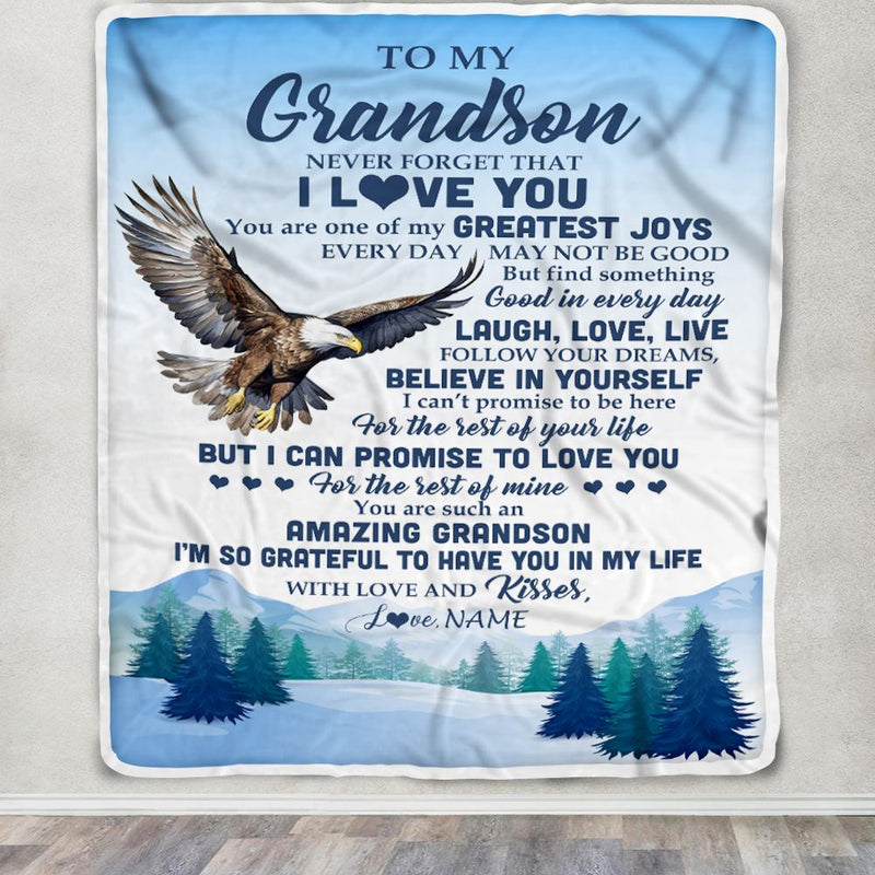 Personalized To My Grandson Eagle Blanket From Grandma Never Forget That I Love You Grandson Gift Birthday Graduation Christmas Customized Fleece Throw Blanket Blanket mockup 3 800x.jpg