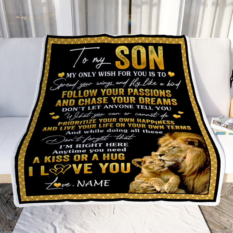 Personalized To My Son Blanket From Dad Father Lion My Only Wish For You Son Birthday Graduation Christmas Customized Fleece Throw Blanket Blanket mockup 2 800x.jpg