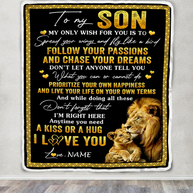Personalized To My Son Blanket From Dad Father Lion My Only Wish For You Son Birthday Graduation Christmas Customized Fleece Throw Blanket Blanket mockup 3 800x.jpg