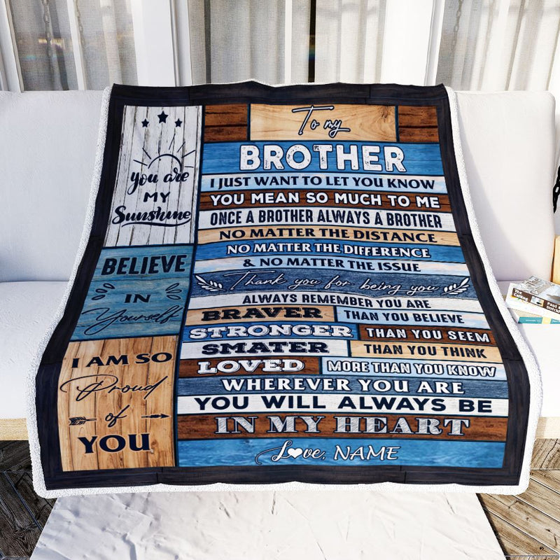 Personalized To My Brother Blanket From Sister Wood You Will Always Be In My Heart Brother Birthday Christmas Graduation Customized Bed Fleece Throw Blanket Blanket mockup 2 800x.jpg