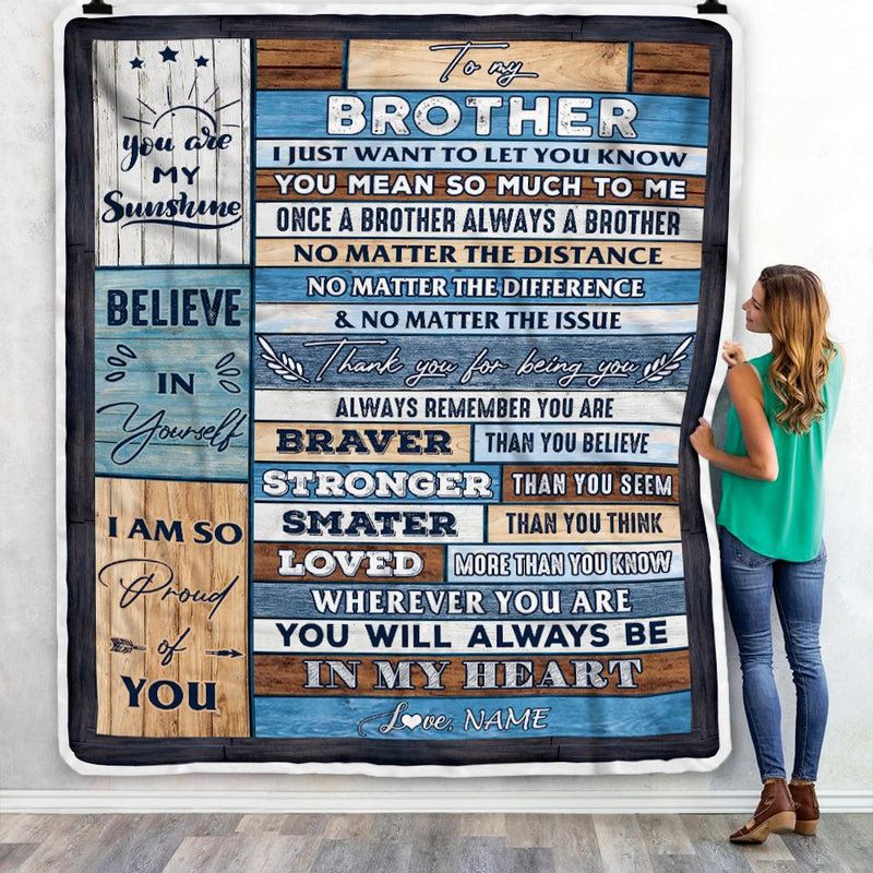 Personalized To My Brother Blanket From Sister Wood You Will Always Be In My Heart Brother Birthday Christmas Graduation Customized Bed Fleece Throw Blanket Blanket mockup 3 800x.jpg