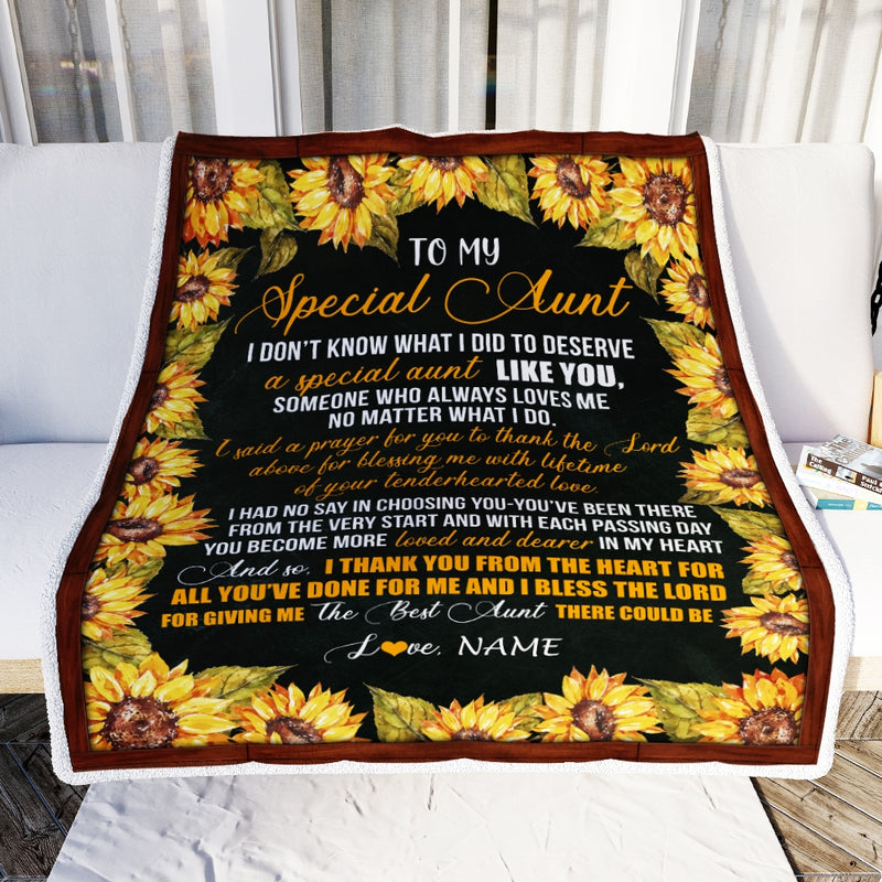Personalized To My Special Aunt Blanket from Niece Nephew Thank you The Best Aunt Birthday Mothers Day Thanksgiving Christmas Customized Fleece Blanket Blanket mockup 2 800x.jpg