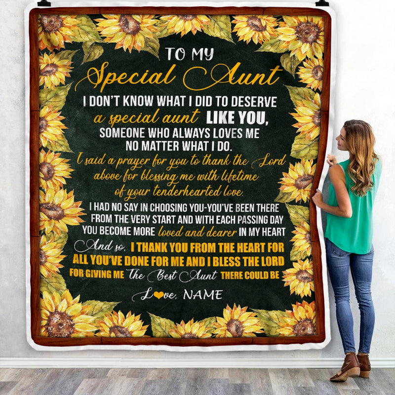 Personalized To My Special Aunt Blanket from Niece Nephew Thank you The Best Aunt Birthday Mothers Day Thanksgiving Christmas Customized Fleece Blanket Blanket mockup 3 800x.jpg