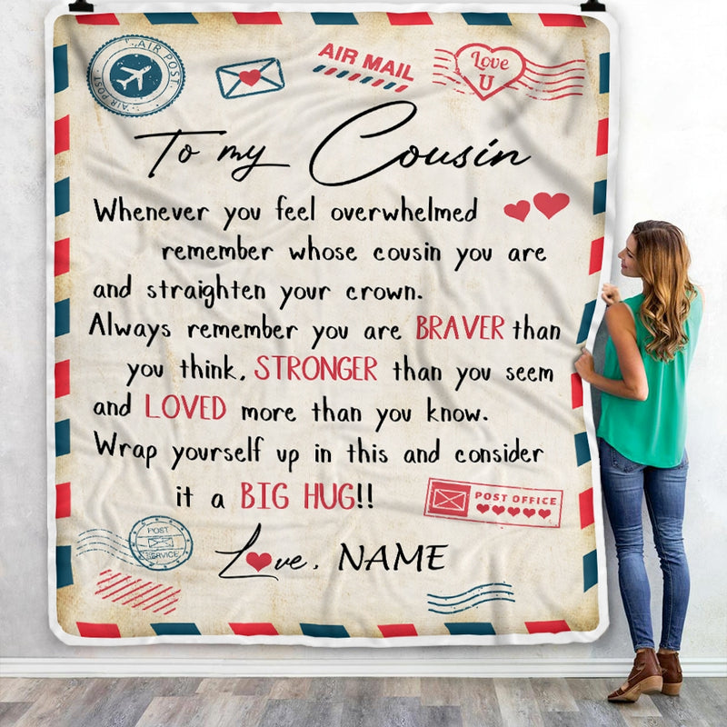 Personalized To My Cousin Blanket Mail Letter Cousin Birthday Graduation Christmas Customized Fleece Blanket Blanket mockup 3 800x.jpg