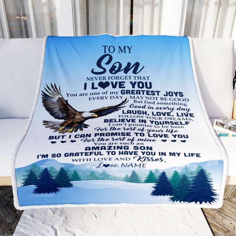 Personalized To My Son Eagle Blanket From Mom Dad Never Forget That I Love You Son Gift Birthday Graduation Christmas Customized Gift Fleece Throw Blanket Blanket mockup 2 800x.jpg