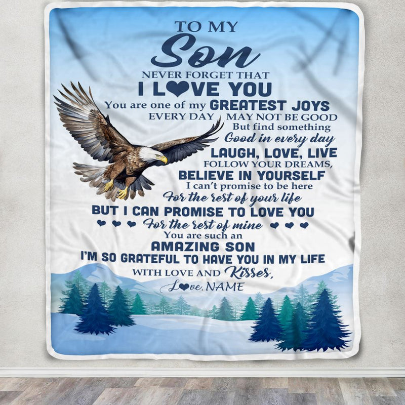 Personalized To My Son Eagle Blanket From Mom Dad Never Forget That I Love You Son Gift Birthday Graduation Christmas Customized Gift Fleece Throw Blanket Blanket mockup 3 800x.jpg