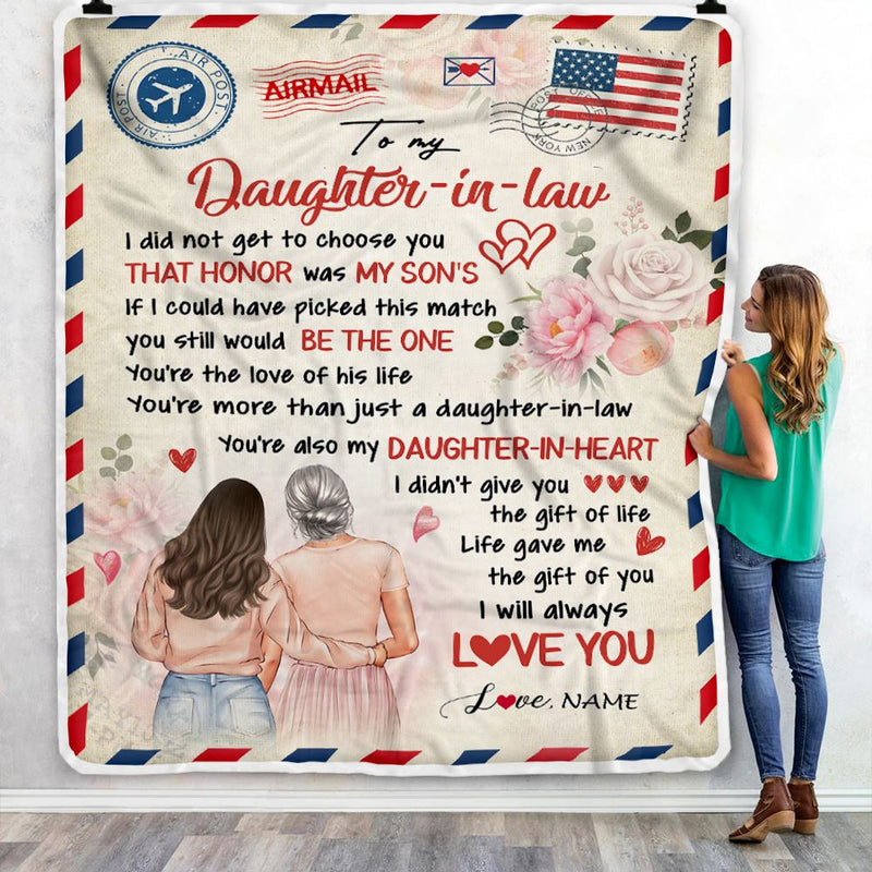Personalized To My Daughter In Law Blanket From Mom Air Mail Future Daughter In Law Birthday Anniversary Wedding Day Christmas Customized Fleece Blanket Blanket mockup 3 800x.jpg