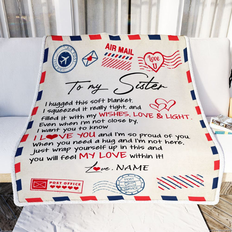 Personalized To My Sister Blanket From Brother Air Mail Letter I Love You Sister Birthday Christmas Thanksgiving Customized Fleece Throw Blanket Blanket mockup 2 800x.jpg