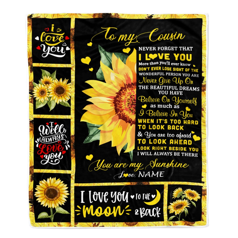 Personalized To My Cousin Blanket From Family Never Forget I Love You Sunflower Cousin Birthday Graduation Christmas Customized Bed Quilt Fleece Throw Blanket Blanket mockup 1 800x.jpg