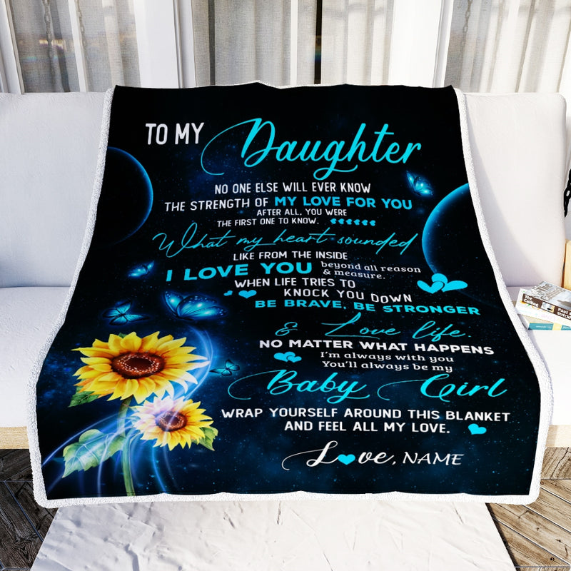 Personalized To My Daughter Blanket From Mom Mother Dad Sunflower Butterfly My Love For You Daughter Birthday Christmas Customized Bed Fleece Blanket Blanket mockup 2 800x.jpg
