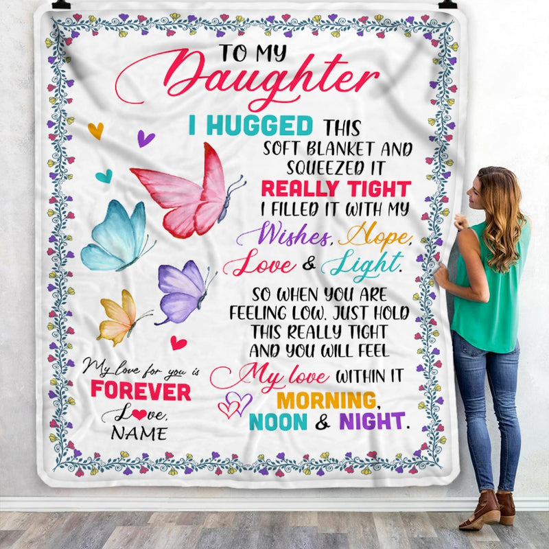 Personalized To My Daughter Blanket From Mom Dad Butterfly I Huggest This Soft Blanket Daughter Birthday Graduation Christmas Bed Quilt Fleece Throw Blanket Blanket mockup 3 800x.jpg